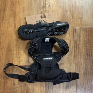 Eddie Bauer Black Padded Dog Harness with reflective Leash size large
